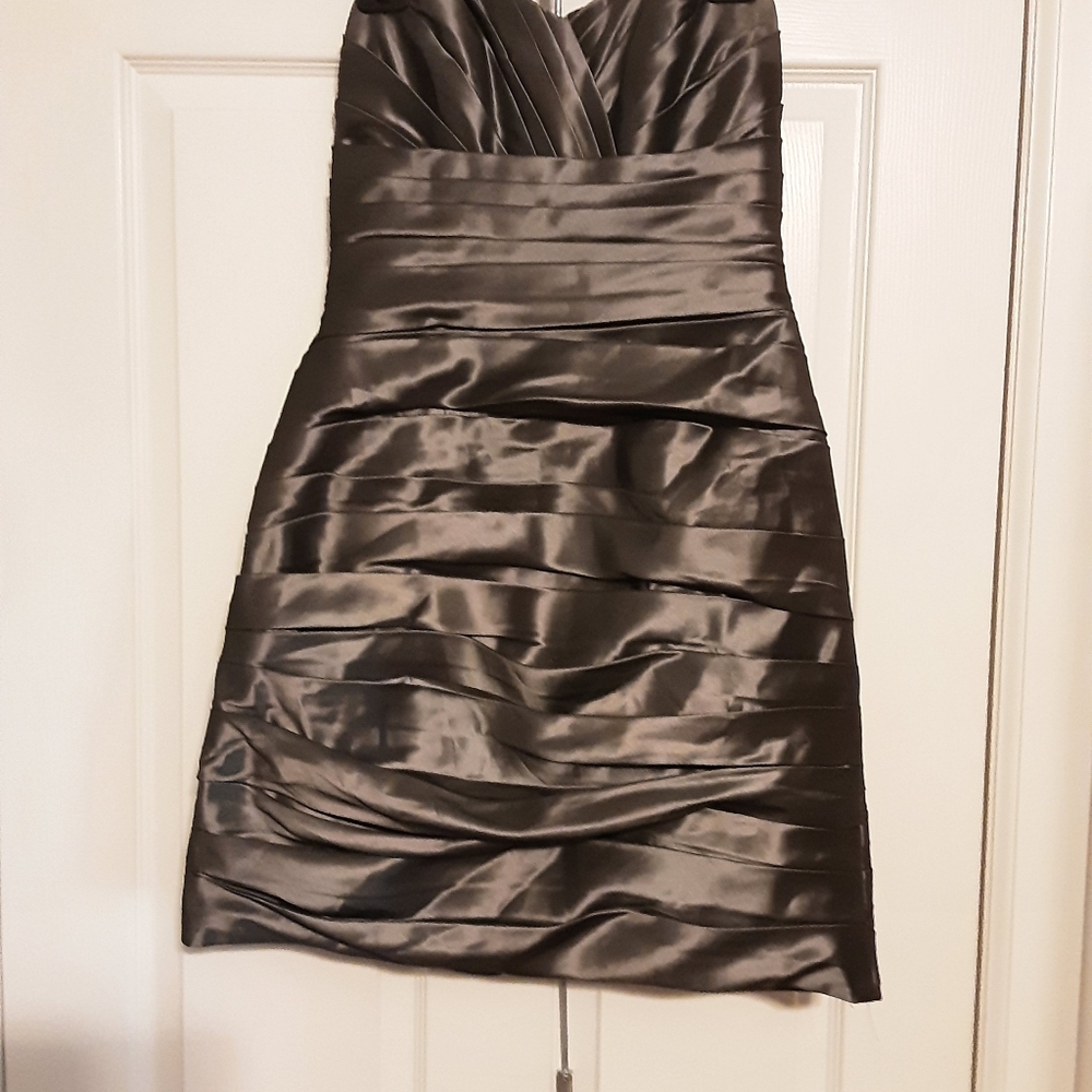 Alfred Angelo Strapless Charcoal Satin Dress (Worn Once)